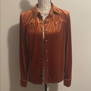 SHEIN Velvet Button-Down Shirt in Copper